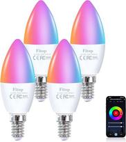 "Fitop Alexa" išmaniosios lemputės, E14 WiFi LED lemputės, reguliuojamo ryškumo, 4,9 W, 470 Lm, 2700-6500 K, RGB 16 milijonų spalvų, programėlės valdymas, suderinamos su "Alexa" / "Google Home", valdymas balsu, 4 vnt.