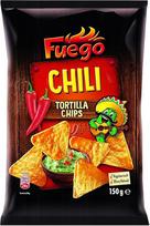 "Fuego" - Tortilijos traškučiai "Chili" | Meksikietiški tortilijų traškučiai su aitriųjų paprikų skoniu | Traškūs užkandžiai iš kukurūzų miltų | 150 g maišelyje