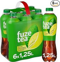 "Fuze Tea Black Tea Lemon Lemongrass Iced Tea" - 6 x 1250 ml vienkartiniai buteliai - juodosios arbatos ir citrinų skonio nealkoholinis gėrimas, paruoštas gerti, auginamas tvariai