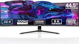 "Gawfolk" 44,5 colių lenktas žaidimų monitorius 200 Hz DQHD 5120x1440 UltraWide PC ekranas 1500R Žaidimų ekranas, VA, įmontuoti garsiakalbiai, adaptyvioji sinchronizacija, 2x DP 1.4, 2x HDMI 2.1, PBP/Pip