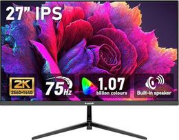 "Gawfolk" monitorius 27 colių QHD 75 Hz, kompiuterio ekranas su garsiakalbiu 1440P, IPS kompiuterio monitorius HDMI DP, palaiko VESA