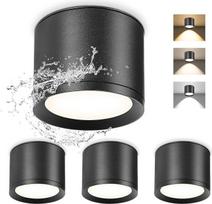 "GeyouLux" LED paviršiniai taškiniai šviestuvai IP44 3CCT lubų prožektoriai juodi, įskaitant 7 W 800 LM LED lemputę 3000 K / 4500 K / 6500 K paviršiniai taškiniai šviestuvai vonios kambariui, prieškambariui, svetainei, apvalūs, 4 vnt.