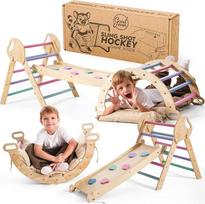 "Goodevas 5-in-1 Montessori medinis laipiojimo rėmas su kalneliu - Montessori laipiojimo trikampis vaikams nuo 1 metų, vidaus žaidimų aikštelės kūdikių laipiojimo rinkinys, vidaus laipiojimo žaislų trikampis
