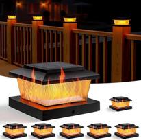 "Gresonic" 6 vnt. "Flickering Flame" saulės stulpų dangtelių, 10 x 10, saulės energija, terasos tvoros stulpas, stulpo dangtelis, šiltos baltos spalvos IP65 vandeniui atsparūs stulpų žibintai tvoros stulpams (6 vnt., "Flame" pakuotė)