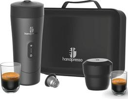 "Handpresso Car Set" | "Premium" kelioninis kavos aparatas su baterija - USB-C | automobiliui, furgonui ir stovyklavietei | nešiojamas kavos aparatas kelionėms | espreso kapsulėms ir pildomoms kapsulėms | Espresso ir Lungo