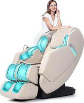 "HealthRelife" masažo kėdė visam kūnui Išmanioji masažo kėdė "Zero Gravity" 3D robotinės rankos su SL bėgiais Atpalaiduojamoji kėdė "Bluetooth" garsiakalbis Smėlio spalvos