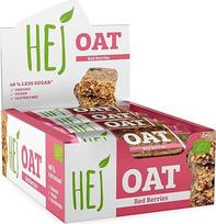 "HEJ Oat" viso grūdo avižų batonėlis - ekologiškas grūdų batonėlis su spanguolėmis, avietėmis ir riešutų sviestu - veganiškas užkandis - energetinis batonėlis - be glitimo - raudonos uogos 12 x 45g