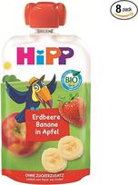 "HiPP Organic Quetschie Strawberry Banana in Apple - Theo Toucan" (8 x 100 g), nuo 1 metų, 100% vaisių tyrė, be pridėtinio cukraus, veganiška, geriausia ekologiška kokybė