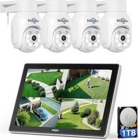 "Hiseeu" stebėjimo kamerų rinkinys Lauko WLAN su 10 colių monitoriumi 10CH belaidis NVR, 4 vnt. 5MP PTZ "WiFi" kamerų su dvipusiu garsu, spalvotu naktiniu matymu, nuotoliniu ekranu, programėle ir el. pašto signalizacija, 1 TB HDD