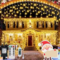 "Icicle Fairy Lights" lauko apšvietimas, 20 + 5 m 660 LED kalėdinis apšvietimas, "Icicle Rain" lauko apšvietimas su 8 režimais, nuotolinio valdymo pulteliu ir laikmačiu, IP65 vandeniui atspari šviesos užuolaida stogo kraštui, balkonui, kalėdinėms dekoraci
