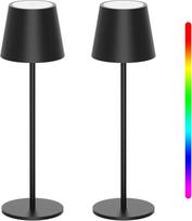 "K-Bright" 2 LED akumuliatorinių stalinių lempų paketas, belaidis, įkraunamas, šiltos šviesos spalvos, 3000 K + RGB stalinė lempa su USB-C, aliuminis, IP54, atsparus vandeniui, juodas