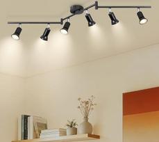 "Ketom" lubų prožektorius LED su 6 lemputėmis, juodas, lubų šviestuvas GU10 LED, pasukamas prožektorius, vidaus lubos, lubų šviesos prožektoriai, metalinis, modernus lubų šviesos prožektorius, skirtas svetainei, virtuvei, lemputė neįtraukta
