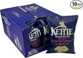 "Kettle Chips" Jūros druska ir Modenos balzaminis actas, rankomis kepti traškučiai, traškūs bulvių traškučiai sėkmingam vakarui 10 x 130 g