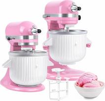 "KitchenAid" stovinčiam maišytuvui skirtas ledo gaminimo priedas - suderinamas su "KitchenAid" 4,5QT, 5QT ir 6QT maišytuvais su pakreipiama galvute ir dubeniu bei pakeliamu dubeniu - 1,9 l talpos indas ledams, sorbetui, želė ir šaldytam jogurtui gaminti
