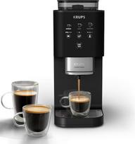 "Krups Coffee Crush Extra" kavos aparatas, nerūdijančio plieno malūnėlis šviežiai maltai kavai, tik 15 cm pločio, išmanusis valdymo skydelis, taip pat iš anksto sumaltai kavai, lengvai valomas, juodas, SA4028E0