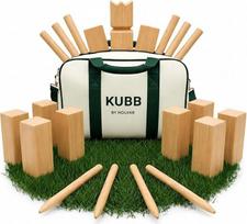 "Kubb" mediniai vikingų šachmatai, lauko mėtymo žaidimas su krepšiu ir žaidimo instrukcijomis, pagamintas iš FSC kaučiukmedžio, turnyro dydžio