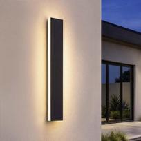 "Ledvion" - "Long Villa" LED lauko sieninis šviestuvas, ilgas, 60 cm, IP65, atsparus vandeniui, 14 W, juodas, šiltai baltas, 2700 K, geležinis korpusas, skirtas sodams, terasoms, miegamiesiems, svetainėms, vidaus patalpoms