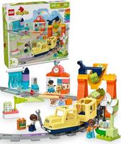 "LEGO DUPLO" didelis interaktyvus bendruomenės traukinio rinkinys - mažylių mokymosi žaislai 3+ metų berniukams, mergaitėms - įskaitant traukinio žaislą "Stumk ir važiuok" su garsais ir šviesomis, 16 bėgių detalių, 4 figūrėles - 10428