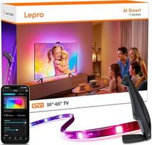 "Lepro STV1 AI Smart TV" apšvietimas su kamera, 3,6 m ilgio LED juosta, skirta 55-65 colių televizoriams, mažo vėlavimo, muzikos sinchronizavimo, valdymo balsu ir programėlėmis, RGBIC LED juosta su itin plataus kampo objektyvu