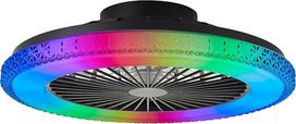"Lightbox" LED lubų šviestuvas su ventiliatoriumi ir krištolo išvaizdos rėmeliu, RGB priekine šviesa ir CCT centrine šviesa - reguliuojamas nuotolinio valdymo pulteliu - juodas lubų šviestuvas - skersmuo 49 cm - plastikas/metalas