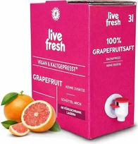 "LiveFresh" šalto spaudimo greipfrutų sultys, 3 litrai, 100 % tiesioginės greipfrutų sultys be priedų, pagamintos Vokietijoje, konservuotos aukštu slėgiu, pristatomos vėsiai
