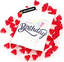 "Lucky Treats" - "Happy Birthday" vaisių kramtomosios gumos pakuotė - 100 mini kramtomųjų gumų pakuotė - "Hearts White Matt" - kramtomieji meškiukai - svečių dovana gimtadienio proga - pagaminta Vokietijoje
