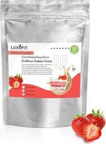 "Luxofit" braškių kreminio pyrago skonio milteliai 300 g Stipraus skonio mišinio gėrimų aromato milteliai, turintys intensyvų skonį, natūralūs kepimo ingredientai, be cukraus, veganiški skonio stiprikliai