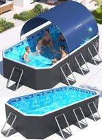 "Luxfero" stačiakampio formos rėminis baseinas su baseinu, Faltbarer Aufstellpool Rechteckig, Verdickung Schwimmbecken mit Schatten, Schnelle Installation Gartenpool, Faltbarer Außen-Swimmingpool, 228 x 127 x 50 cm