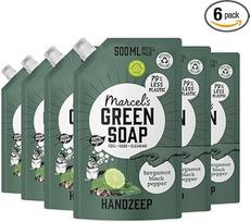 "Marcel's Green Soap" - rankų muilas, papildytas juodaisiais pipirais ir bergamotėmis - papildymo maišelis - formulė be mikroplastiko - veganiškas - perdirbama pakuotė - 500 ml (6 vnt.)