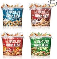 "Maryland Snack Nuts" degustacinė pakuotė (čili, Provanso, druskos ir pipirų, BBQ) - traškūs skanūs riešutų mišiniai su prieskoniais ir įvairiais skrudintais riešutais (4 x 275 g)