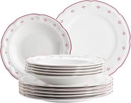 "Mäser Lova" serijos 12 dalių porcelianinis pietų servizas - 6 vakarienės lėkštės 26 cm ir 6 sriubos lėkštės 22 cm - raudonos spalvos