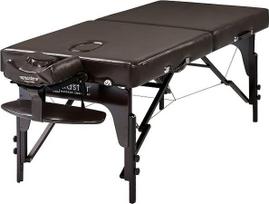 "Master Massage" 71 cm "Supreme Mobile Massage Table" sulankstomas masažo stalas Masažo lova Masažo suoliukas Kosmetikos gultas Nešiojama grožio lova Medinės kojos Krepšys Krepšys Pakuotė Ruda