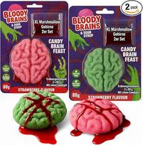 "MIJOMA XL Marshmallow Brains" 2 vnt. su želė saldainiais - 2 x 80 g - juokingi rožinės ir žalios spalvos braškių skonio baisūs saldainiai