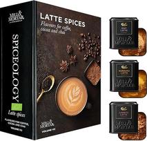 "Mill & Mortar Latte" prieskonių rinkinys su 3 ekologiškais prieskonių mišiniais | cinamonas, ciberžolė ir saldymedis Latte | kavai, kapučino, matcha ir karštam šokoladui | dovanų idėja arbatos mėgėjams