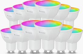 "Nanoleaf Matter Essentials" lemputė, 12 išmaniųjų RGBW GU10 LED lempučių - "Matter Over Thread", "Bluetooth", 16 milijonų spalvų LED lemputės, ekrano sinchronizavimas, veikia su "Google Home", "Apple", dekoracijomis ir žaidimais