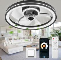 "Omdekor" lubų ventiliatorius su apšvietimu, skersmuo 480 mm, programėlė ir nuotolinio valdymo pultas, 6 greičiai, reguliuojamas 3200 K - 6500 K, 40 W tylus lubų apšvietimas su ventiliatoriumi miegamajam, svetainei ir valgomajam - juodas