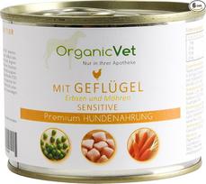 "OrganicVet" drėgnas maistas šunims "Sensitive", paukštiena su žirniais ir morkomis, 6 vnt. (6 x 200 g)