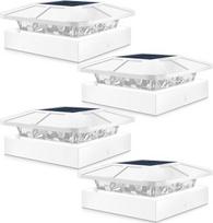 "Peasur" saulės stulpų apšvietimas, 3 režimai, 10 x 10 cm, stulpų dangtelis, saulės stulpų žibintai tvoros stulpams, viniliniams mediniams stulpams, vandeniui atspari saulės lempa lauke, skirta mediniams stulpams, tvorai, terasai, balta, 4 vnt.