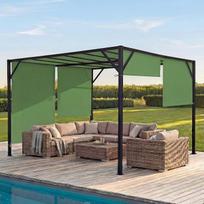 "Pergola Baia" sodo pavėsinė, tvirtas 6 cm plieninis rėmas + stumdomas stogas, žalias, 4 x 4 m