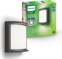 "Philips Samondra" lauko LED sieninis šviestuvas, lauko apšvietimas, 12 W, 1300 liumenų, 2700 K šiltai balta šviesa, integruotas šviesos diodas, IP44, atsparus atmosferos poveikiui, patvarus, aliuminis, modernus dizainas, antracito pilkos spalvos