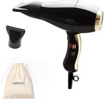 "Phon for Hair Elchim 3900 Healthy Ionic Black & Gold" su "Schuko" kištuku ir medvilniniu maišeliu - Italijoje pagamintas profesionalus plaukų džiovintuvas - lengvas ir tylus, 30 % trumpesnis džiovinimo laikas, 2400 W