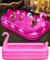 "PoolLeader" pripučiamas baseinas suaugusiesiems, didelis stačiakampis sodo baseinas su saulės šviesa, patvarus flamingo baseinas suaugusiesiems, pagamintas iš aukštos kokybės PVC, 254 x 160 x 50 cm lauko pripučiamas šeimos baseinas