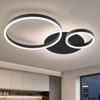 "Qamra" 64 cm LED lubų šviestuvas, 2 žiedų dizainas, 60 W, 4000 K, neutralios baltos spalvos, modernus juodas lubų šviestuvas iš metalo ir akrilo, skirtas svetainei, miegamajam, valgomajam, biurui