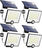 "Pxwaxpy" 204 LED saulės žibintai, skirti naudoti lauke, saulės šviesos su judesio jutikliu, 3 režimų saulės prožektorių lauko šviesos, 120° apšvietimo kampas, saulės sieninė lemputė sodui su 5 m kabeliu, 4 vnt. pakuotė