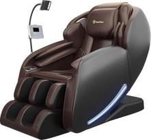 "Real Relax 2026" masažo kėdė "Full Body Zero Gravity SL-Track Shiatsu Massage Recliner Chair" su telefono valdikliu ir laikikliu, vaiko užraktu, pauzės mygtuku ir LED apšvietimu, "Favor-06", ruda