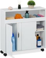 "Relaxdays" nišinė spintelė 3 skyriai 2 atviros lentynos H 71,5 W x 70 D 20 cm Vonios kambario virtuvės MDF vežimėlis baltas