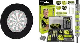 "Relaxdays" strėlių gaudymo žiedas R7 ir "Winmau MvG" strėlių su plieniniais antgaliais dovanų rinkinys, 50 dalių strėlių rinkinys su 4 komplektais strėlių kotų, 4 komplektais skritulių ir priedų
