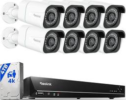 "Reolink" 4K stebėjimo kamerų rinkinys, vaizdo stebėjimo sistema su 8X 8MP PoE IP kamera ir 16CH 4TB HDD NVR, asmenų ir transporto priemonių aptikimo funkcija, IP66, 30M IR naktinis matymas lauke ir viduje, RLK16-800B8