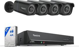 "Reolink" 8 kanalų 4K lauko stebėjimo kamerų rinkinys su 4 x 8 MP PoE IP kameromis, 2 TB kietuoju disku, NVR, skirtas 24 valandas per parą, 7 dienas per savaitę, 7 dienas per savaitę, 7 dienas per savaitę, 7 dienas per savaitę, 7 dienas per savaitę, lauke