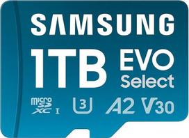 "Samsung Evo Select" (2024) microSD kortelė + SD adapteris, 1 TB, UHS-I U3, 4K UHD, Full HD, 160MB/s skaitymas, atminties kortelė išmaniesiems telefonams, planšetiniams ir nešiojamiesiems kompiuteriams, MB-ME1T0SA/EU